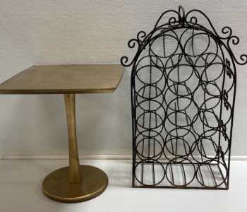 Metal Wine Bottle Holder, Small Gold Painted Table