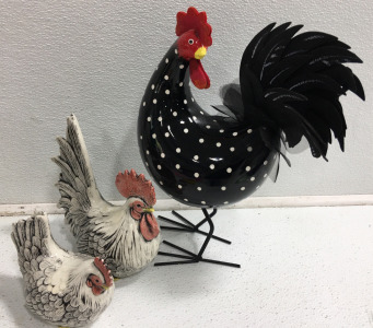 (3) Ceramic Roosters