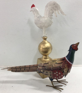 (1) 26&rdquo; Metal Rooster on Gold Colored Pedestal (1) Metal Pheasant