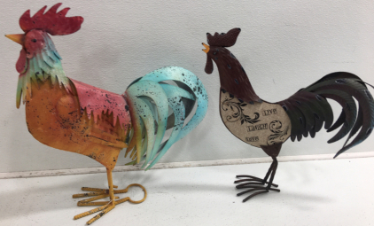 (2) Metal Rooster/Chicken Decorations
