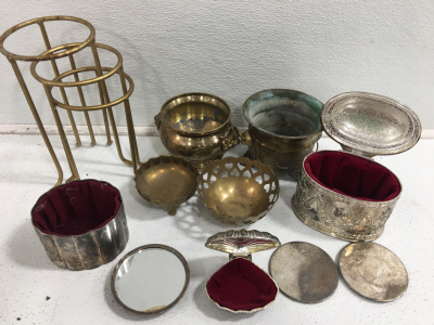 Great Assorted Silver Jewelry Boxes & Accessories (3) Candle Holders (4) Bowls
