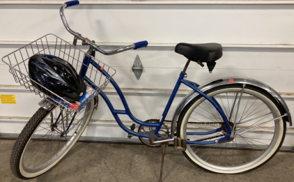 26&rdquo; Blue Bicycle w/ Basket and New Helmet