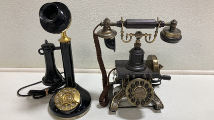 (1) Vintage Styled Phone, (1) Vintage Upright Phone