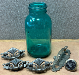 Vintage Blue Mason Jar and Drawer Handles