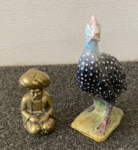 Pheasant Statue and Metal Monk