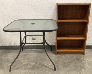 Glass Topped Table And Small Book Shelf