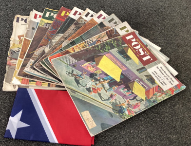 (10) Saturday Evening Post Magazines And 3’x5’ Union Battle Flag