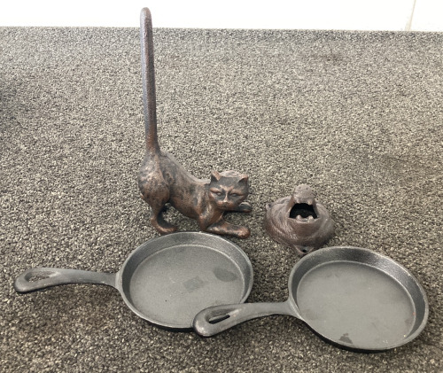 Cast Iron Egg Pans, Paper Holder And Bottle Opener