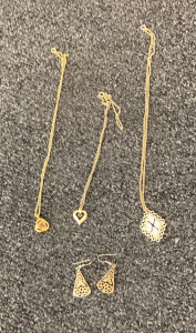 Gold Necklaces (3) and Gold Fish Hook Earrings