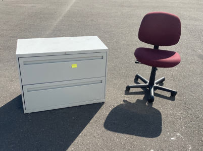 28&rsquo;&rsquo; x 36&rsquo;&rsquo; x 18&rsquo;&rsquo;(1) 2 Drawer Filing Cabnet, (1) Office Chair With Wheels 41&rsquo;&rsquo; x 22&rsquo;&rsquo; x 23&rsquo;&rsquo;