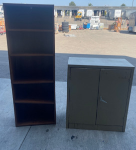 42&rsquo;&rsquo; x 36 1/2&rsquo;&rsquo; x 18&rsquo;&rsquo; (1) 2 Door 3 Shelf Metal Cabinet, (1) 5 Shelf Wooden Bookcase 71&rsquo;&rsquo; x 25&rsquo;&rsquo; x 12&rsquo;&rsquo;