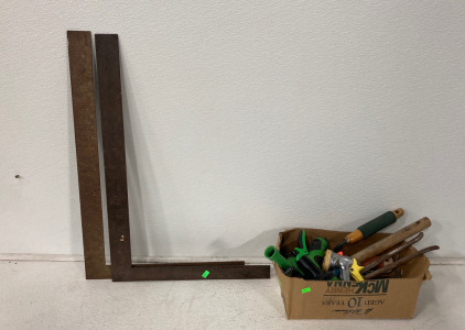 Box Of Tools And 2 L Shaped Rulers