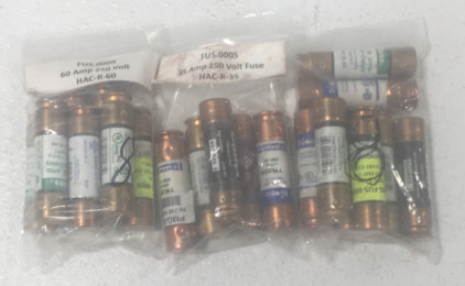 (5) 35 AMP 250 Volt Fuse HAC-R-35, (8) 60 AMP 250 Volt HAC-R-60, (8) More 60 AMP 250 Volt HAC-R-60