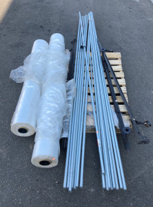 (16) 3/4&rsquo;&rsquo; x 10&rsquo; EMT Pipe, (1) Metal Bed Frame, (1) Large 53&rsquo;&rsquo; Clear Plastic, (1) Large 74&rsquo;&rsquo; Clear Plastic