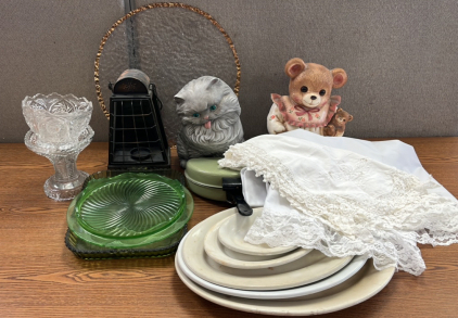 Plater, Glassware, Cookie Jar, And More