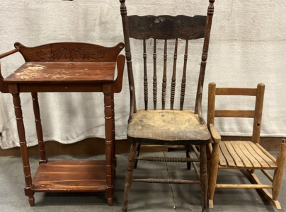 Wood Kid Rocking Chair, Chair And A Stand