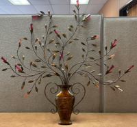 Metal Wall Art with Crystal-Like Flower Accents