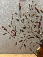 Metal Wall Art with Crystal-Like Flower Accents - 3