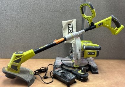 Ryobi Battery Powered Weed Wacker And Chop Saw