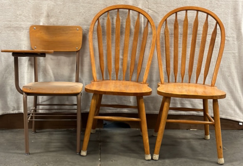 Wood Chairs And Old School Desk