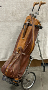 Vintage Leather Golf Bag With Clubs