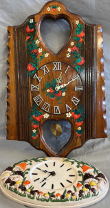 Vintage 70’s Mushroom Clock And A Hand Painted Strawberry Clock