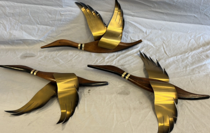 (3) Wooden Ducks W/ Metal Wings