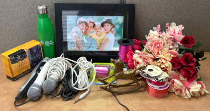 Karaoke Microphones, Purple Light Set, Artificial Flowers, Digital Picture Frame And More