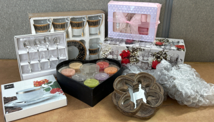 Candles, Decorative Mirrors, Mikasa Spoons, Tea Sets, And More