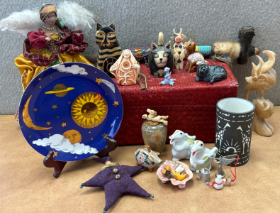 Vintage Collectibles: Figurines, Decorative Plate, Native American Style Pipe, And Much More