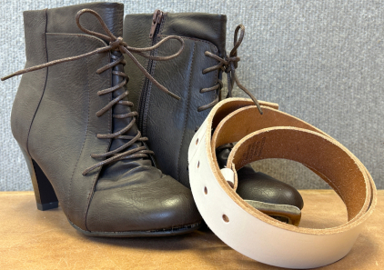 Pair of Woman’s Yoki Boots Size 7.5 And Leather Belt