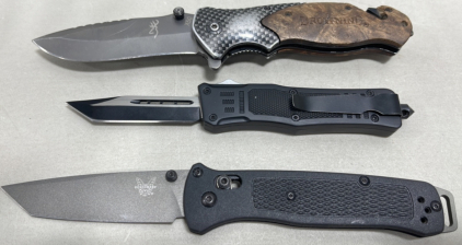 (1) Benchmade Folding Knife, (1) Browning Folding, (1) Rigid Knife