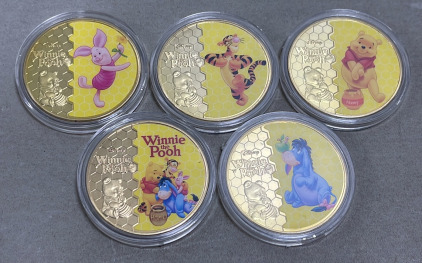 (6) Disney Winnie The Pooh And Friends Gold Plated Collectible Coins… Pooh, Tigger, Eeyore, Piglet