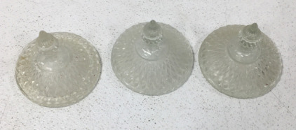 (3) Vintage Clear Glass Candy Jar Covers