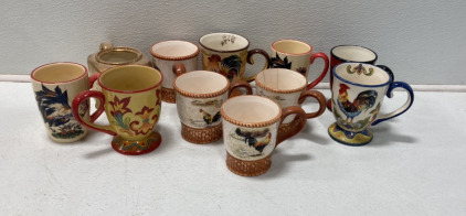 (10) Antique Coffee/Tea Mugs, (1) Antique Tea Pot