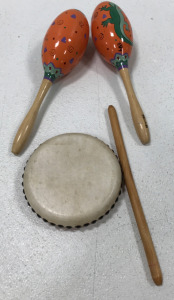 (2) Maracas, (1) Small Drum And Drum Stick