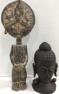 (1) Wood Statue (1) Metal Statue