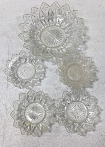 (5) Federal Glass Carnival Petal 10 Bowl Atomic Starburst Vintage