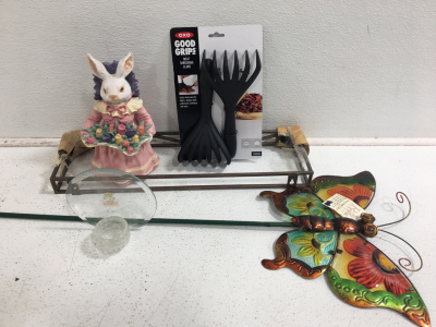 (1) Easter Rabbit (1) Glass Candle Holder (1) Butterfly Decor (1) Good Grips Meat Shredding Claws & More!