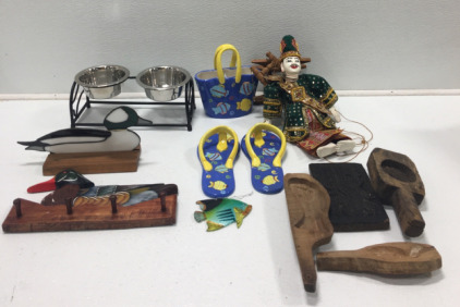 Dog Bowls On Stand, Puppet On Strings, Fish Decor, Duck Decor