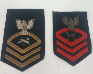 (1) WW2 Original US Navy Steward Chief Petty Officer Bullion Thread Patch (1) WW2 Original US Navy Yeoman Chief Petty Officer Bullion Thread Patch