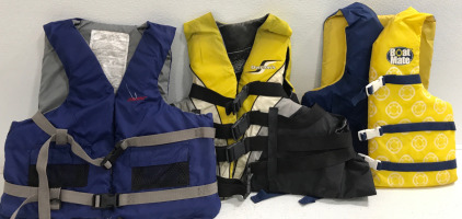 (1) Sterns Adult L/ XL (1) Overtone&rsquo;s Adult Plus Size up to 70&rdquo; (1) Boat Mate Adult Super Large up to 60&rdquo;