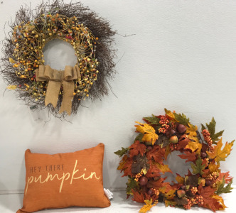 (2) Fall Wreaths (1) Mainstays Decorative Pillow