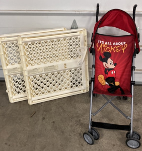 Mickey Toddler Stroller, (2) Baby Gates