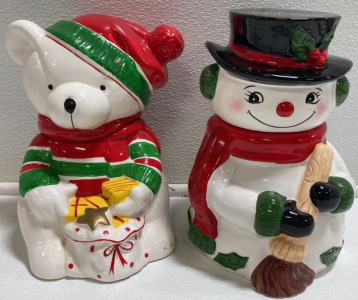 (2) Christmas Cookie Jars: (1) Polar Bear, (1) Musical Snowman