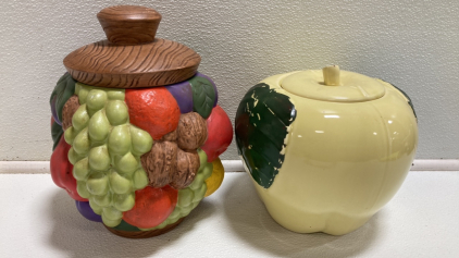 (2) Vintage Cookie Jars: (1) Bundle of Fruit, (1) Apple