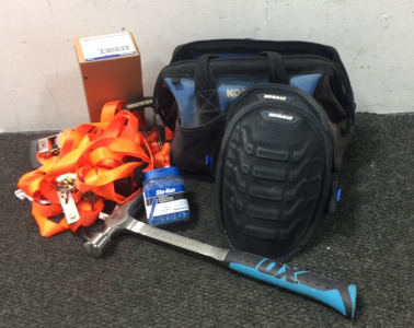 Kobalt Tool Bag, Hammer, Knee Pads, Ratchet Straps and More