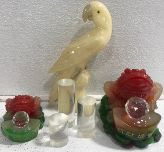 (2) Chinese Frog Figurine (1) Alabaster Parrot and more!!