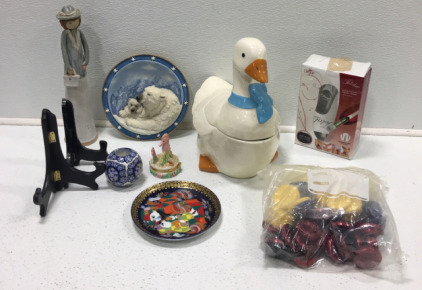 Goose Cookie Jar, (2) Decorative Plates, Book Ends And More