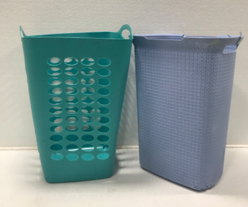 (2) Blue Tall Laundry Baskets